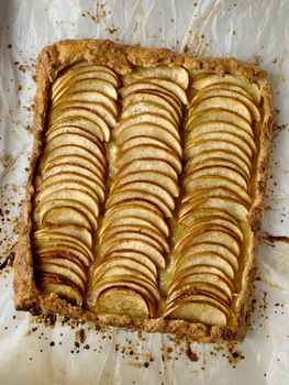close up of rustic french baked apple galette