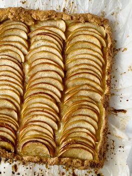 close up of rustic french baked apple galette