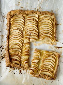 close up of rustic french baked apple galette