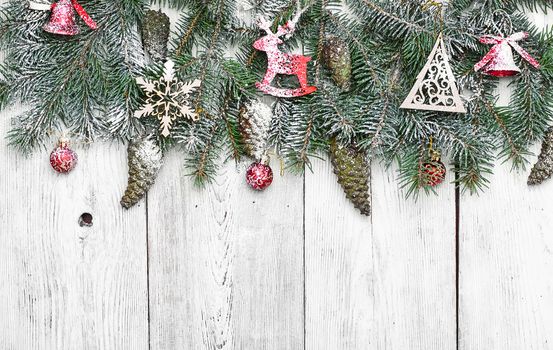 Christmas toy,Christmas tree on bright background with Christmas fir