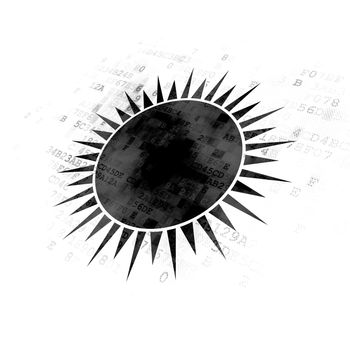 Travel concept: Pixelated black Sun icon on Digital background