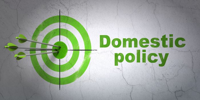 Success politics concept: arrows hitting the center of target, Green Domestic Policy on wall background, 3D rendering