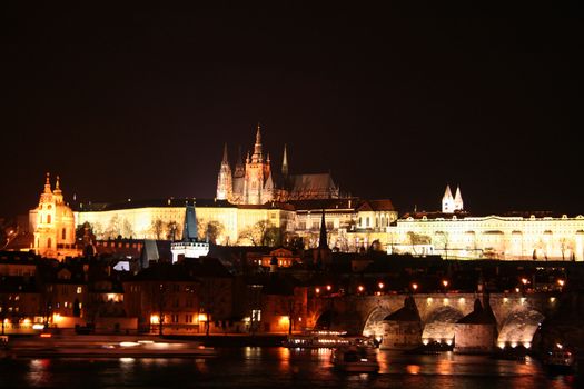 Night view of a cathedral of St. Vit in the city of Prague