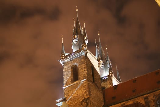 Towers of the temple of Virgin Mary in the city of Prague