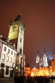 Evenings  Staromestske Square in Prague for New year with Christmas fair