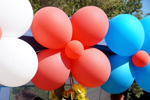 Big garland of multi-colored balloons in several colors