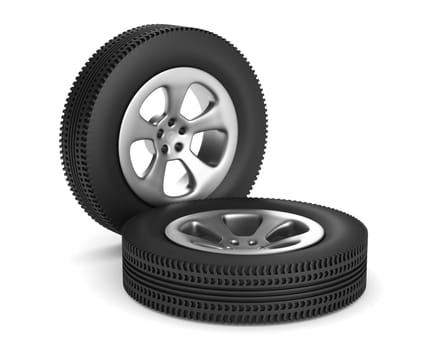 two disk wheel on white background. Isolated 3D image