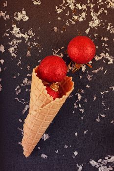 dutch wafers with red new year's ball on the black