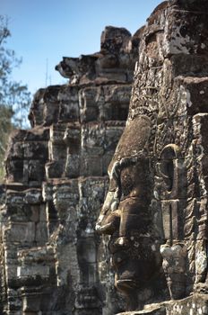 Faces of ancient Bayon Temple At Angkor Wat, Siem Reap, Cambodia