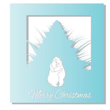 Happy New year, Happy Holidays grreting card. Two white bears hugging. Hand drawn Christmas Lettering. Vector Illustration
