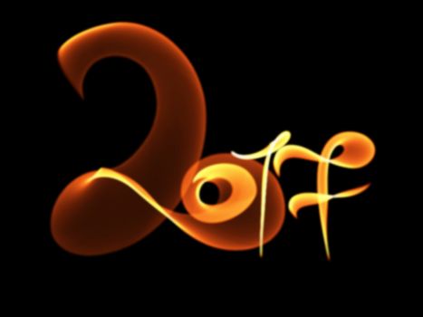 Happy new year 2017 isolated numbers lettering written with fire flame or smoke on black background.