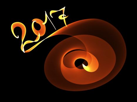 Happy new year 2017 isolated numbers lettering written with fire flame or smoke on black background.