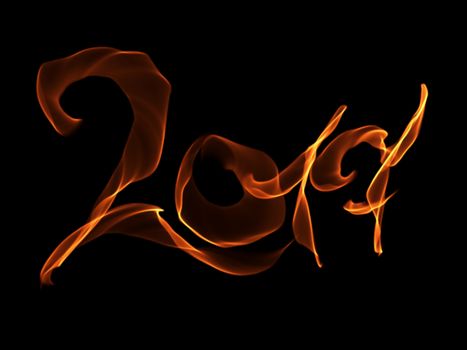 Happy new year 2017 isolated numbers lettering written with fire flame or smoke on black background.