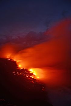 Lava flow at night from Big Island, Hawaii