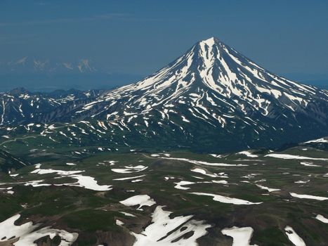 Snow at the top of Vilyuchinsky volcano, Kamchatka peninsula, Russia