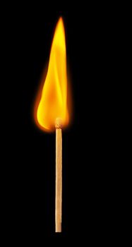 Burning match on a black background