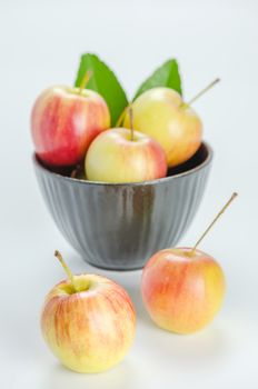 Red and yellow apple with black bowl , organic fresh fruit