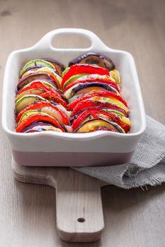 Tian, vegetable casserole made from fresh tomatoes, zucchini and eggplant