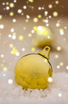 Christmas Decoration With Snow Over Wooden Background