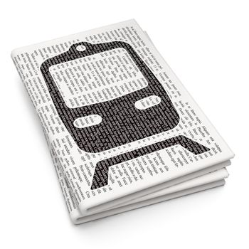 Vacation concept: Pixelated black Train icon on Newspaper background, 3D rendering