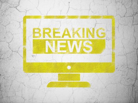 News concept: Yellow Breaking News On Screen on textured concrete wall background