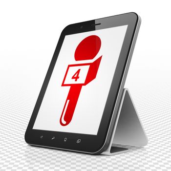 News concept: Tablet Computer with red Microphone icon on display, 3D rendering