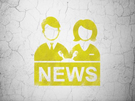 News concept: Yellow Anchorman on textured concrete wall background