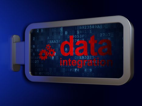 Data concept: Data Integration and Gears on advertising billboard background, 3D rendering