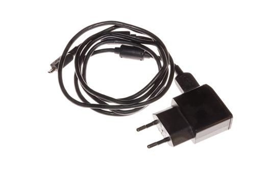 Mobile phone charger and cable isolate on white background
