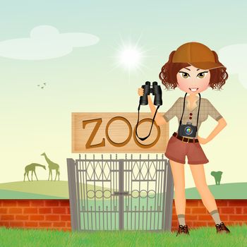 illustration of girl in the zoo