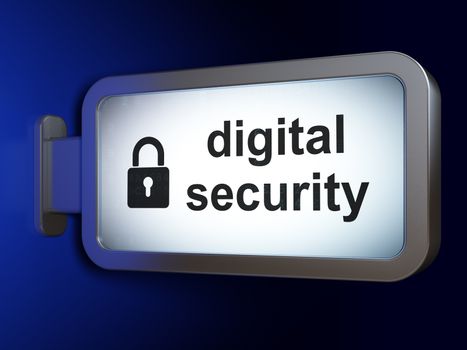 Security concept: Digital Security and Closed Padlock on advertising billboard background, 3D rendering