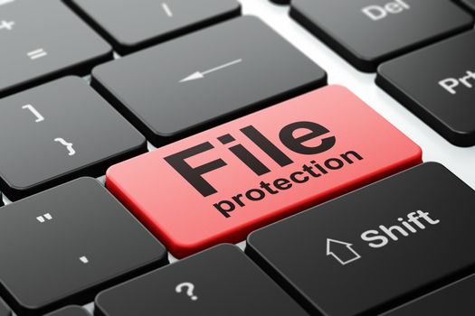 Safety concept: computer keyboard with word File Protection, selected focus on enter button background, 3D rendering