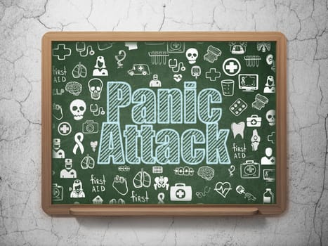 Medicine concept: Chalk Blue text Panic Attack on School board background with  Hand Drawn Medicine Icons, 3D Rendering