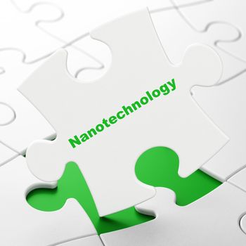 Science concept: Nanotechnology on White puzzle pieces background, 3D rendering