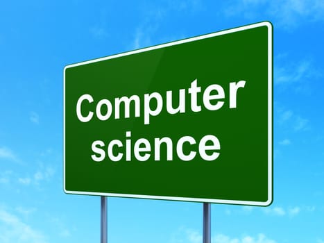 Science concept: Computer Science on green road highway sign, clear blue sky background, 3D rendering