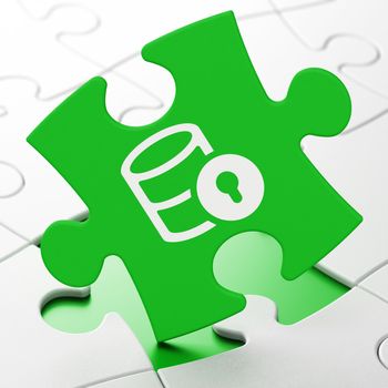 Programming concept: Database With Lock on Green puzzle pieces background, 3D rendering