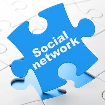 Social network concept: Social Network on Blue puzzle pieces background, 3D rendering