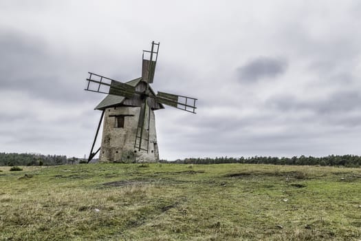Windmill on Field on Gotland, Sweden.