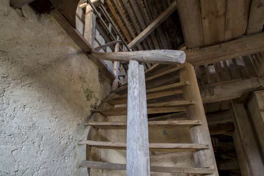Old Wooden Stairs looking up.
