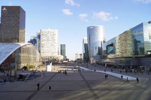 PARIS, FRANCE - SEPTEMBER 29, 2015: Modern buildings at La Defense business district in Paris, France