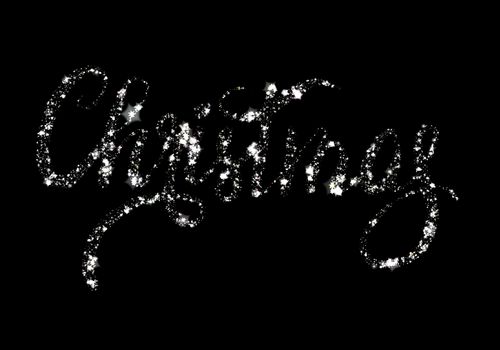 merry christmas lettering written by shining stars isolated over black background.