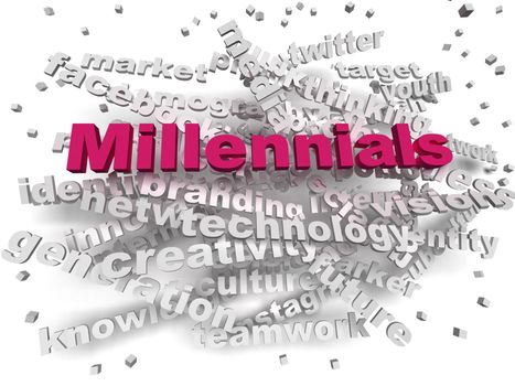 3d image Millennials word cloud concept