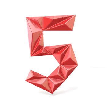 Red modern triangular font digit FIVE 5 3D render illustration isolated on white background