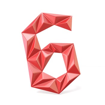 Red modern triangular font digit SIX 6 3D render illustration isolated on white background