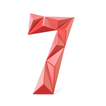 Red modern triangular font digit SEVEN 7 3D render illustration isolated on white background