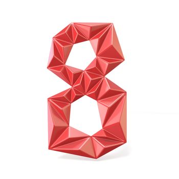 Red modern triangular font digit EIGHT 8 3D render illustration isolated on white background