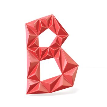 Red modern triangular font letter B 3D render illustration isolated on white background