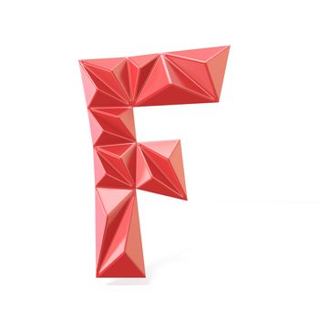 Red modern triangular font letter F. 3D render illustration isolated on white background