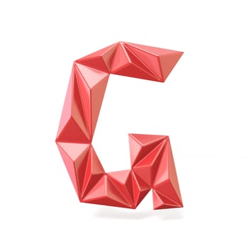 Red modern triangular font letter G. 3D render illustration isolated on white background