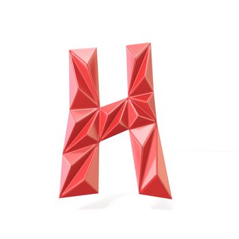 Red modern triangular font letter H. 3D render illustration isolated on white background